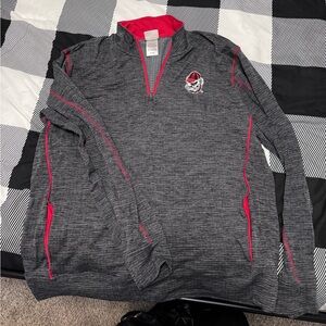 Gray and Red Quarter-Zip Sweater